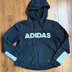 Women's Adidas Heathered Black Hoodie with White Accents. Size Medium